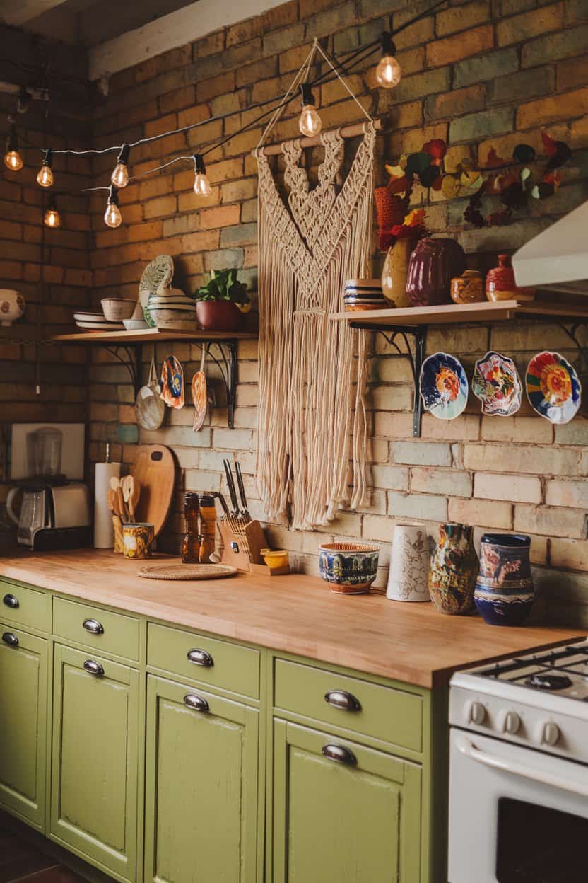 Nature Inspired Green Earthy Boho Kitchen Ideas